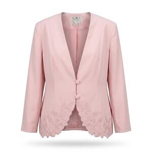GMI Pink Lined Embroidered V-Neck Lightweight Jacket Women Plus Size 20W